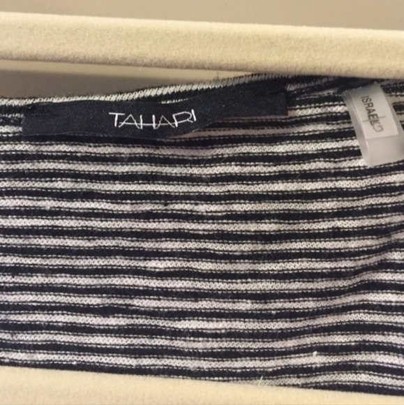 Tahari Black White Striped Tee Short Sleeve Women's Large L Scoop Neck Basic EUC - Picture 3 of 6
